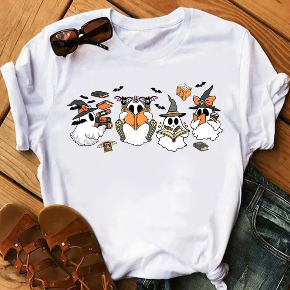 Ghost Reading Books Tshirt, Halloween Book Lover Tee